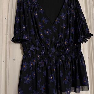 Ava & Viv Black and Purple Floral Blouse